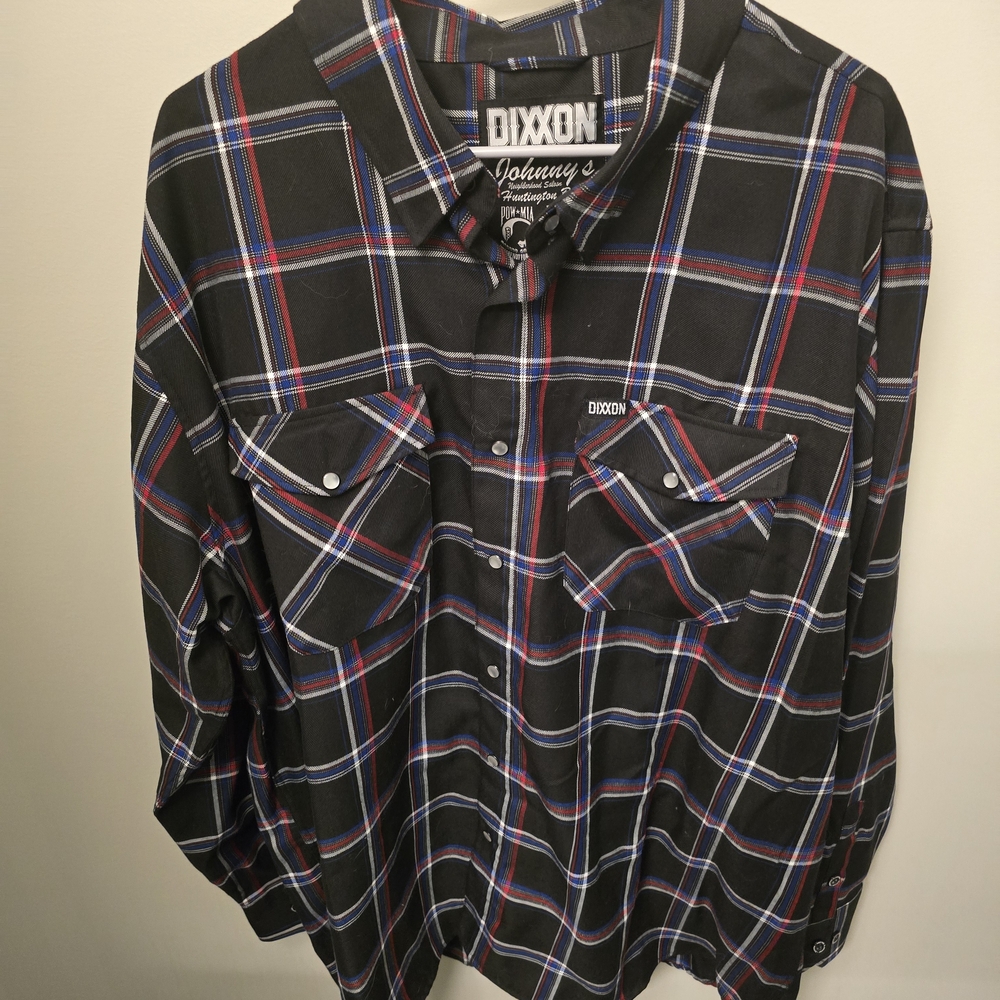 DIXXON Men's Black, Blue, and Red Plaid Shirt